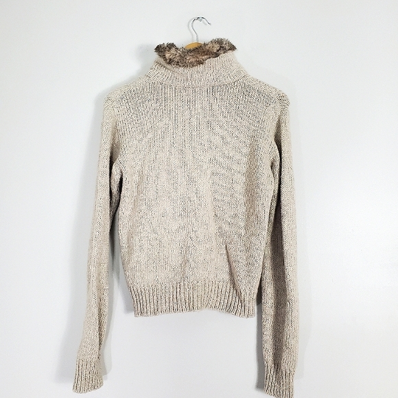 AGNES B PARIS WOOL/ALPACA BLEND ZIP CARDIGAN FAUX FUR COLLAR - Picture 6 of 11